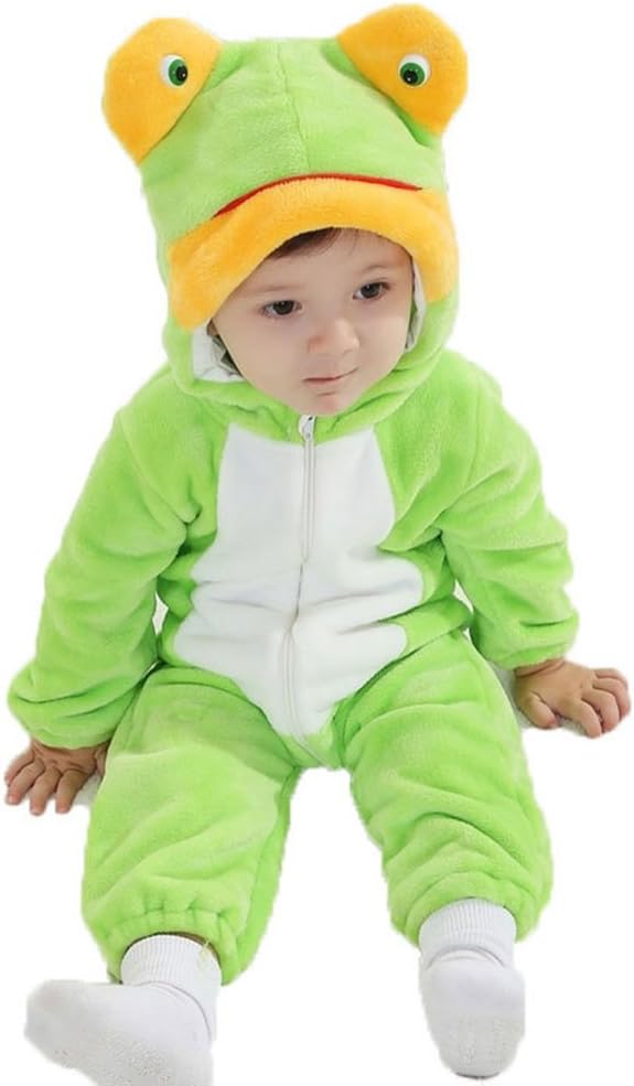 Amazemarket 0-3 Years Romper Outwear Jumpsuit Set Sleepshirts Cute Animal Climb Clothes Baby Infant Snowsuit Autumn Winter Flannel Costumes (18-24months 80-90cm, Frog)