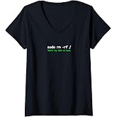 Womens Linux Sudo rm rf Programmer, Engineer, Opensource Funny V-Neck T-Shirt