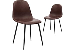 CangLong Faux Leather Dining Back Modern Side Chair for Pub Coffee Home, Set of 2, Dark Brown