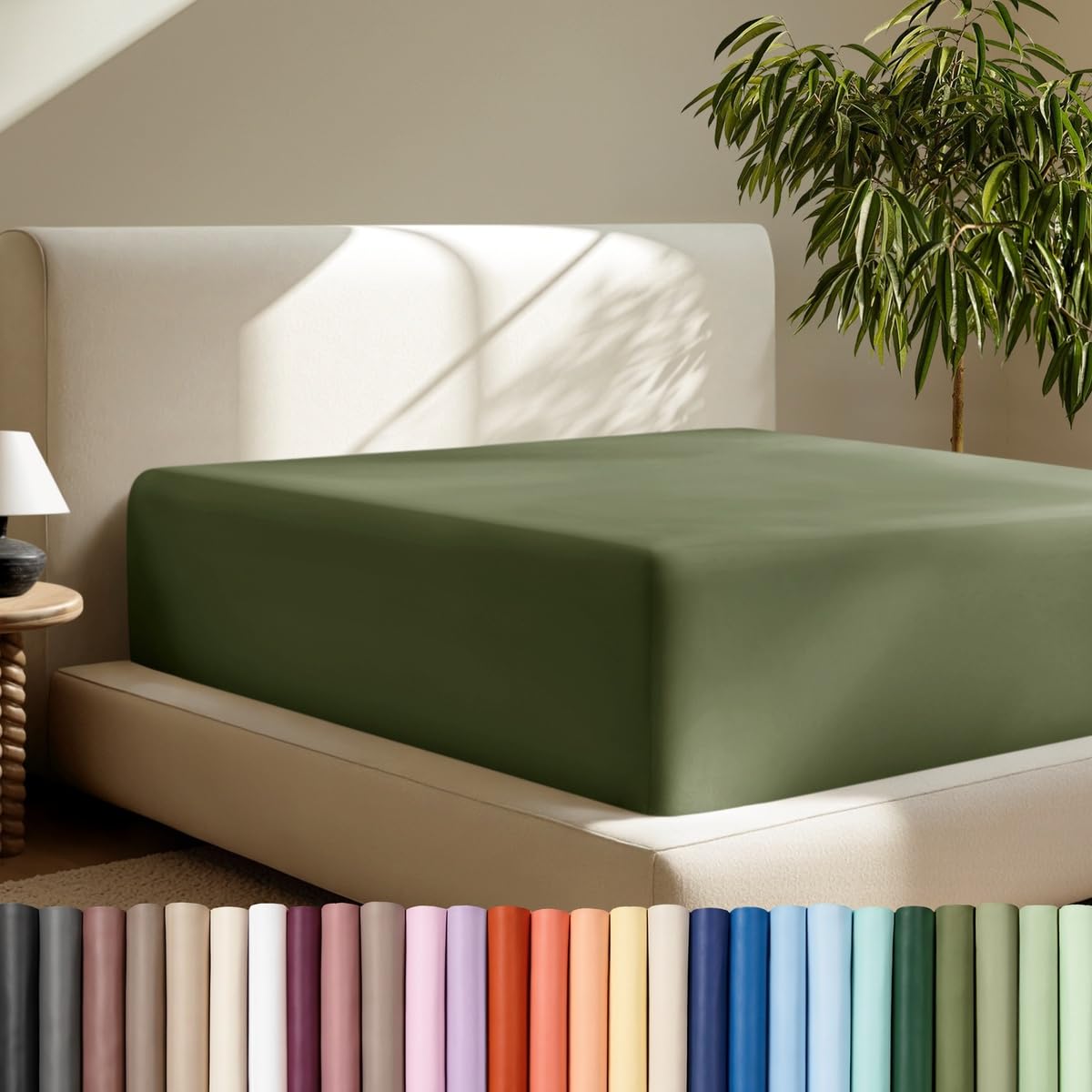 bare home deep pocket fitted sheet (queen - 24" pocket, cypress)