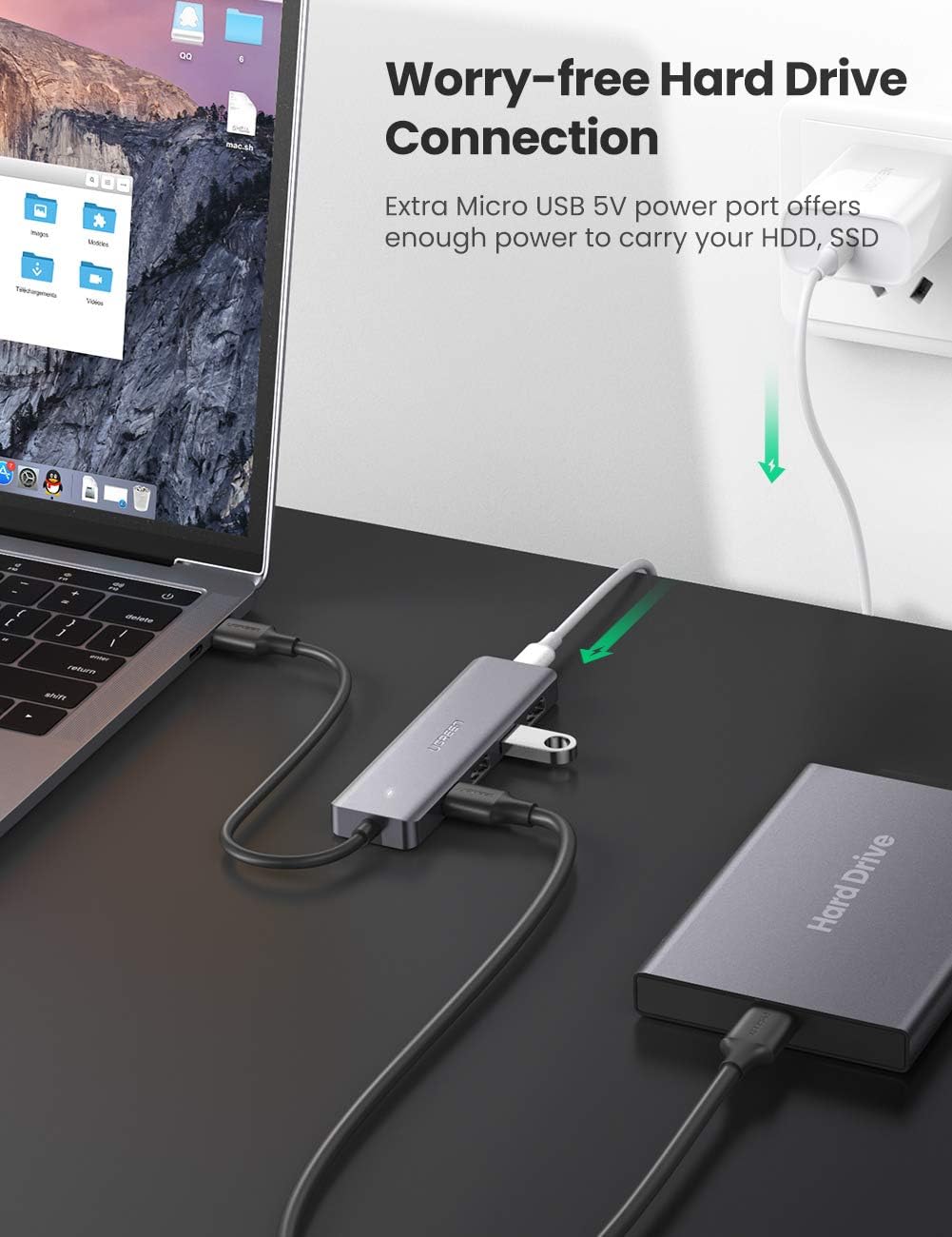 UGREEN USB HUB 3.0, USB Splitter 5-in-1, USB Extender with 5V/2.4A PD, 5Gbps Data Transfer - Image 5