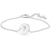 YANCHUN Silver S Initial Bracelet for Women Adjustable Round Disc Alphabet Letters Bracelet for Women (S)