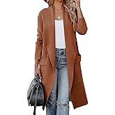 kinstell Women's Casual Long Sleeve Open Front Knit Draped Long Cardigan Jackets Sweater Coat with Pockets