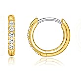 Limerencia F136 Titanium Earring Hoops Small Cubic Zirconia Huggie Hoops Gold Silver Tone Cuff Earrings Cartilage Piercing Jewelry for Women Sensitive Ears(6-12 mm)