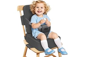 YONTINY Toddler Booster Seat for Kitchen Chair, 2-in-1 Dining Table Booster Seat with Backrest & Adjustable Straps – Easy-Clean, PU Portable Toddler Eating Travel Increasing Cushion - Dark Grey