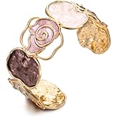 LUREME Gold Rose Cuff Bracelet for Women - Open-End Colorful Enamel Flower Stretch Bangle, Adjustable Vintage Jewelry (bl003607)