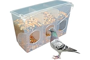 MDAKEGO Automatic Pigeon Bird Feeder Water, Plastic Feeder Water Dispenser Drinkers for Cage, No Mess Hanging Parrot Feeder, Cage Accessories for Parakeet Quail Bird Chicken (3 Hole - Iron Wire)