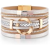 Jomayly Bohemian Circle Charm Wrap Bracelet Handmade Layered Leather Bracelet for Women Men Stackable Multi Layer Wristlets Boho Jewelry