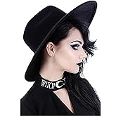 ENFUSO Gothic Nugoth Witchy Stiff Women's Fashion Accessory Black Wool Wide Brim Goth Witch Hat
