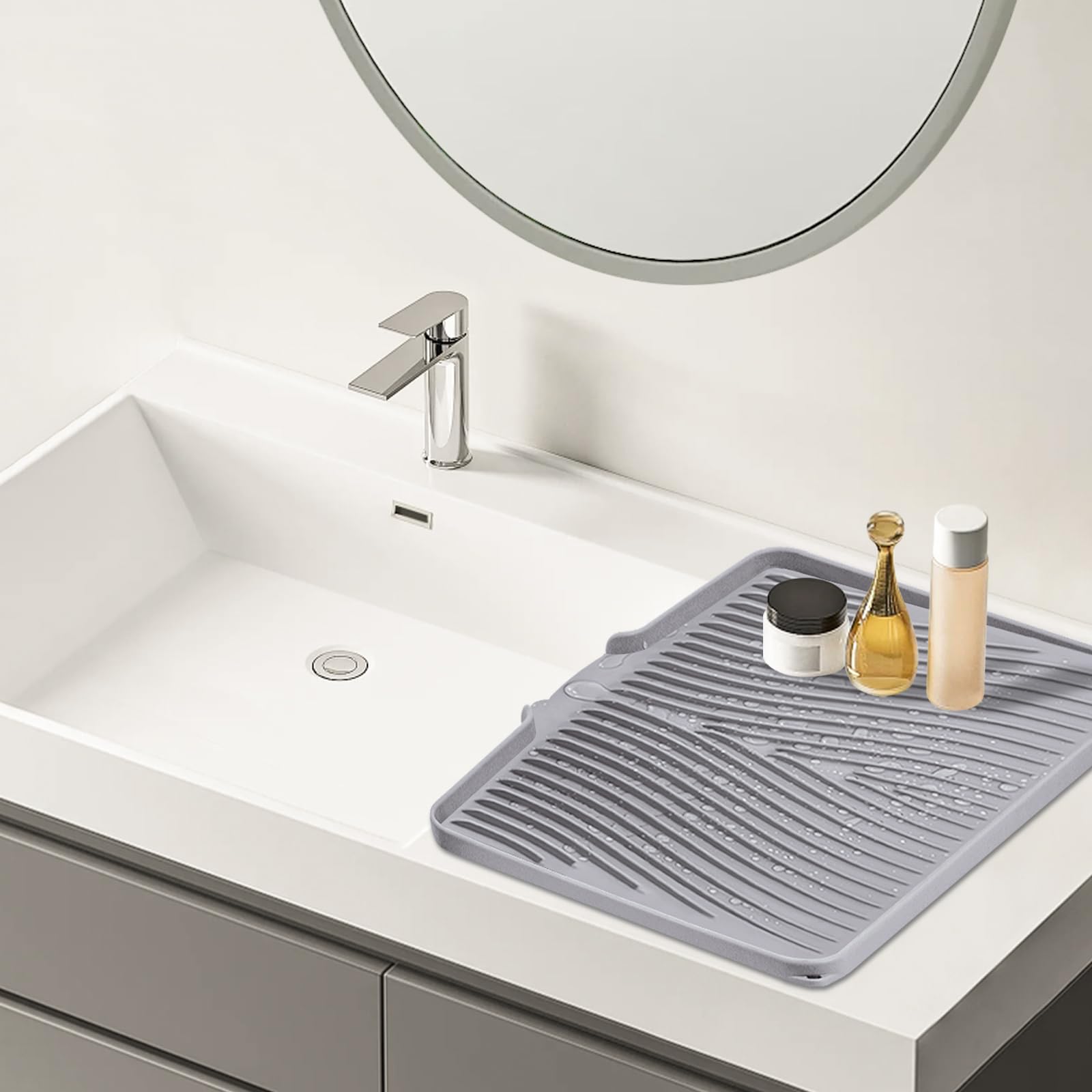 Silicone Dish Drying Mat, Stone Drying Mat for Kitchen Counter with Built-In Drain, Non-Slip Drain Pad with Built-in Drain, Heat Resistant Stone Drying Mat, 1Pcs 19.7