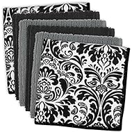 DII Microfiber Multi-Purpose Cleaning Cloths Perfect for Kitchens, Dishes, Car, Dusting, Drying Rags, 12 x 12, Set of 6 - Black Damask