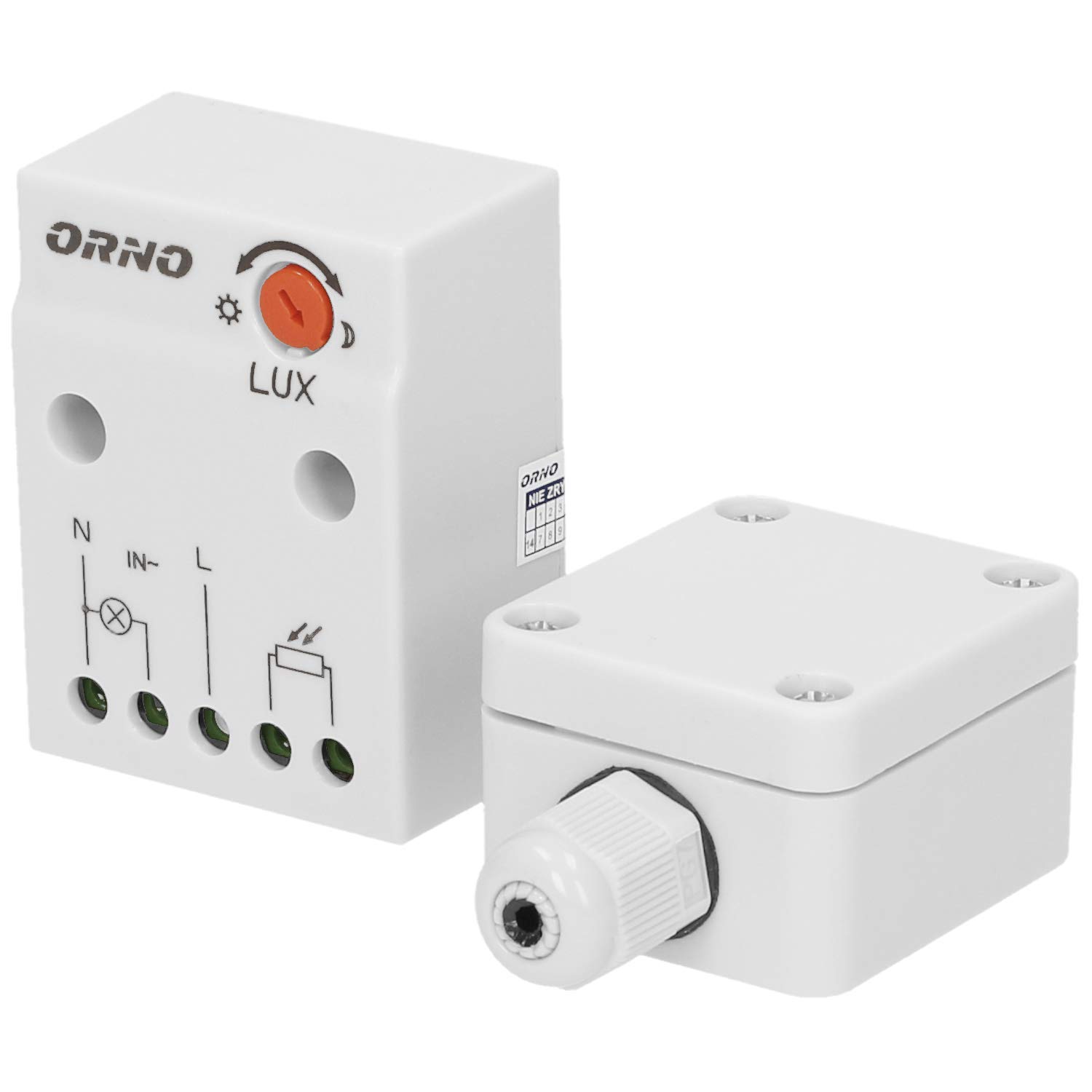 Orno CR- 232 Twilight Switch Outdoor with External Probe in Housing, IP65, Luminous Intensity LUX Adjustment, White