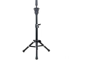 Yiifiulyn Adjustable Wig Head Stand Tripod, Lightweight Mini Mannequin Head Stand Protable Metal Stand for Training Head or Wig Display (Baked Enamel Black Color)