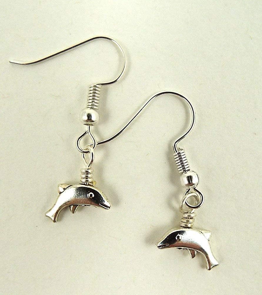 Tiny Dolphin Pierced Earrings Silver Toned Metal for Girls