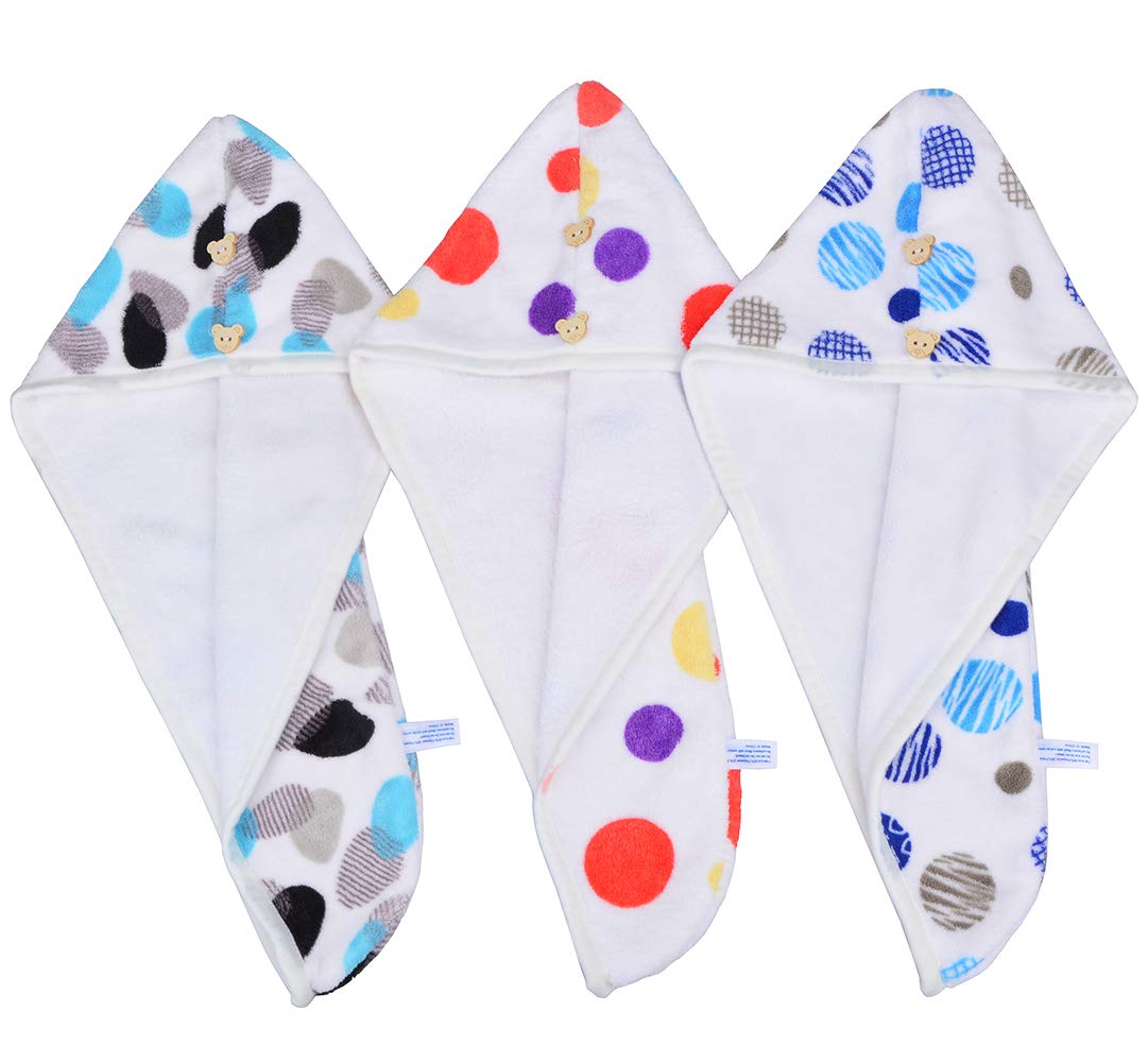 HOPESHINE Microfiber Hair Towel Wrap Small Size for Little Girl 3-Pack Super Absorbent Magic Instant Hair Drying Towels (StampR 3-Pack): Home & Kitchen