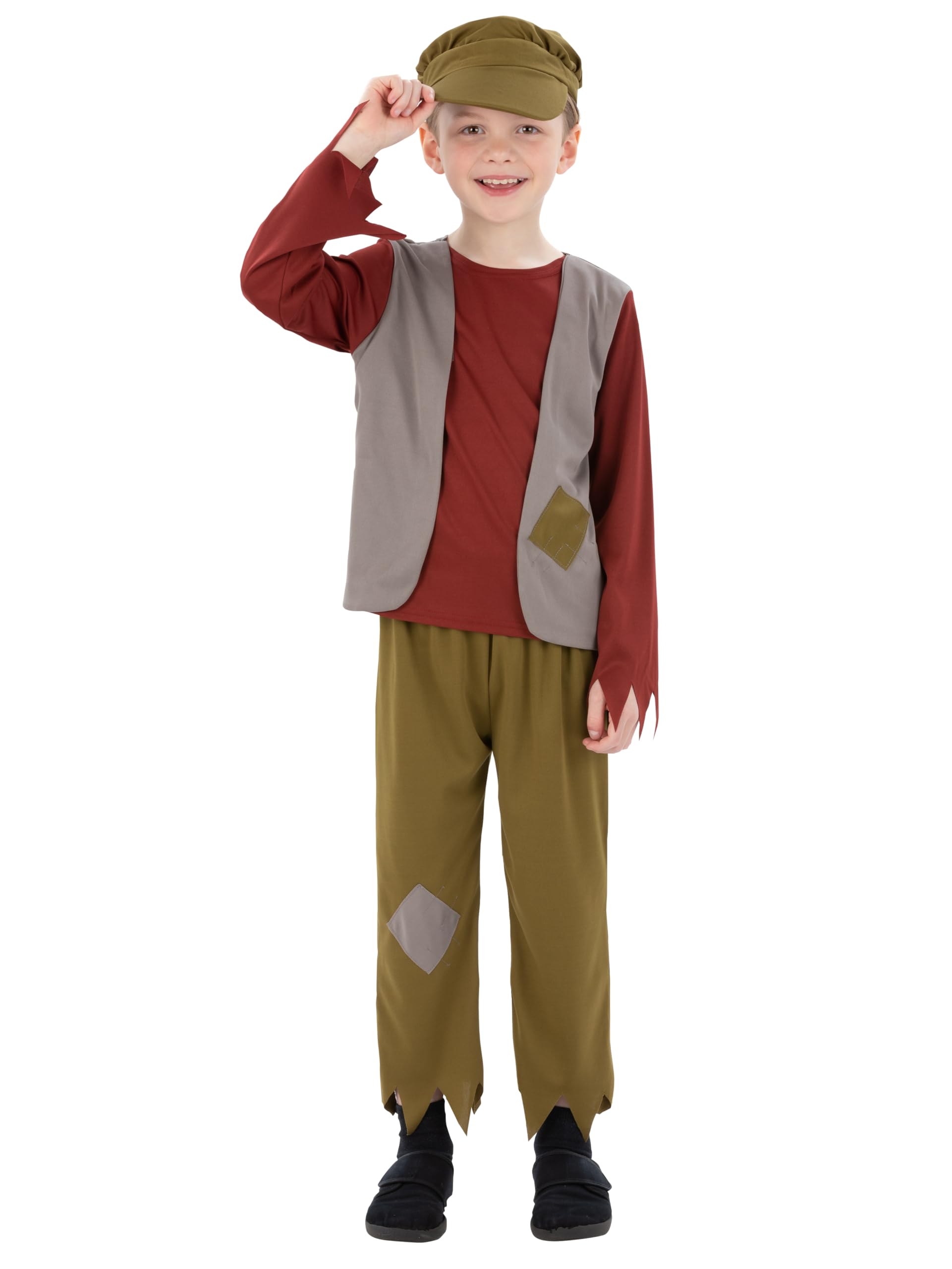 Smiffys Boys’ Victorian Poor Boy Costume – Historical Fancy Dress for Kids – Oliver, Street Urchin, Chimney Sweep – World Book Day & School Play Outfit – Top/Waistcoat, Trousers & Hat – Age 4-6