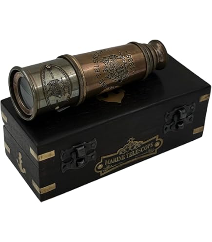 ANCIEN TÉLESCOPE EN LAITON MARINE CUIR NAUTIQUE PIRATE