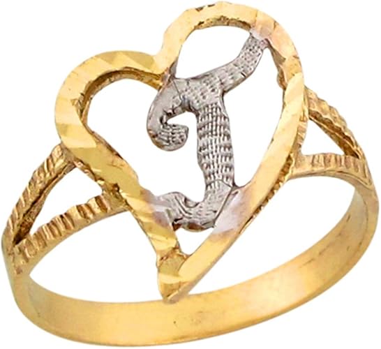 Amazon Com Jewelry Liquidation 14k Two Tone Gold Fancy Cursive Letter T Unique Heart Initial Ring Jewelry