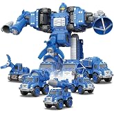 Drefirsa 5-in-1 Outer Space Transform Trucks Robot Toy, Robot Action Figure | Pull-back Truck, Quick Assembly, Flexible Joint, Building Toy for Boy 3-5 5-7，Christmas Birthday Gift Toy for Boy Age 3-5 5-7