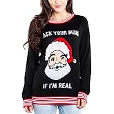 Tipsy Elves Women's Ask Your Mom Sweater - Funny Santa Ugly Christmas Sweater (Size X-Small, Black)