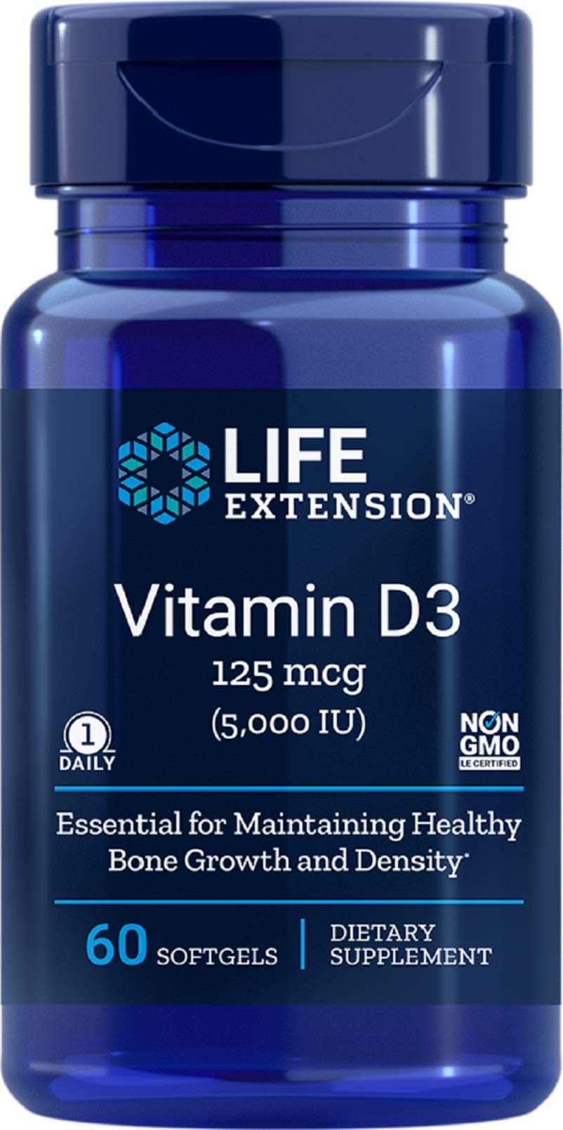 Life Extension Vitamin D3, 5000 IU, 60 Softgels, 60ct (Package May Vary)