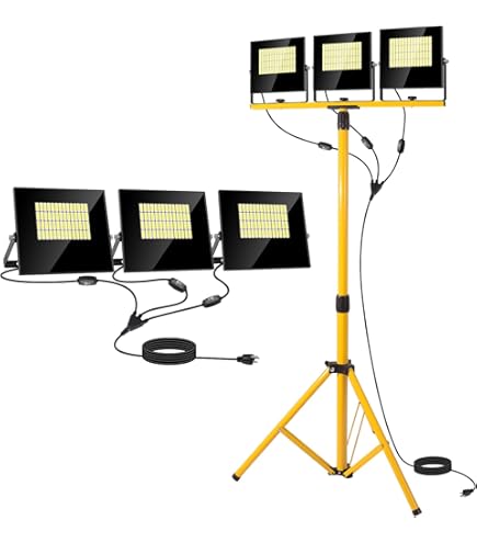 30000 Lumen LED Work Light On Tripod Stand - 2 Adjustable Heads, IP66 Waterproof, For Construction & Garage