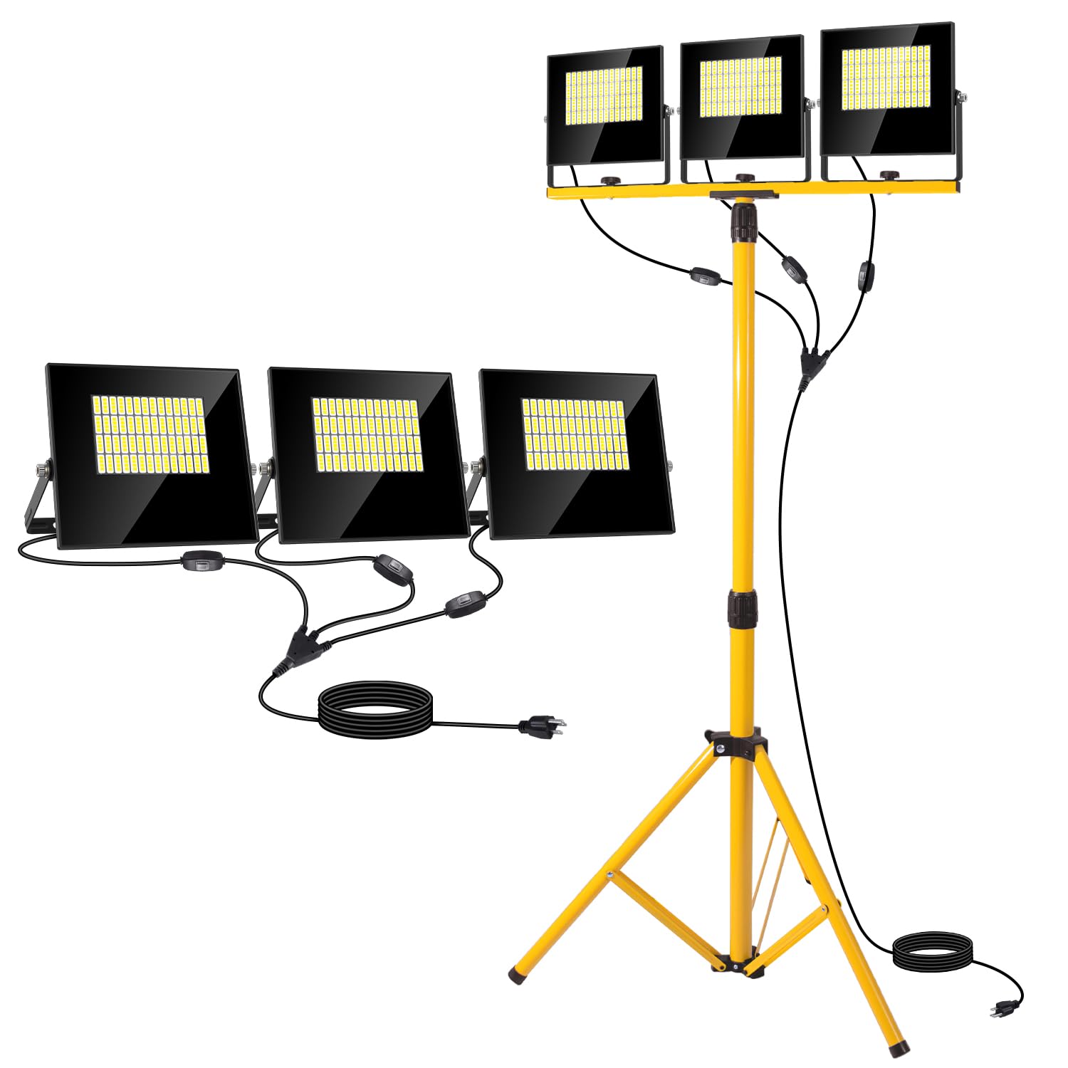 Photo 1 of 36000Lumen LED Work Lights with Stand - 3 Head Foldable Stand Work Light with 16FT Cord - IP67 Waterproof Tripod Lights for Outdoor Indoor Job Site Workshop Garage Construction Site Lighting