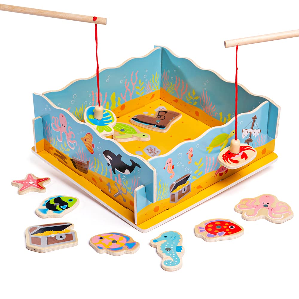 Bigjigs Toys Magnetic Wooden Fishing Game Set with Rods