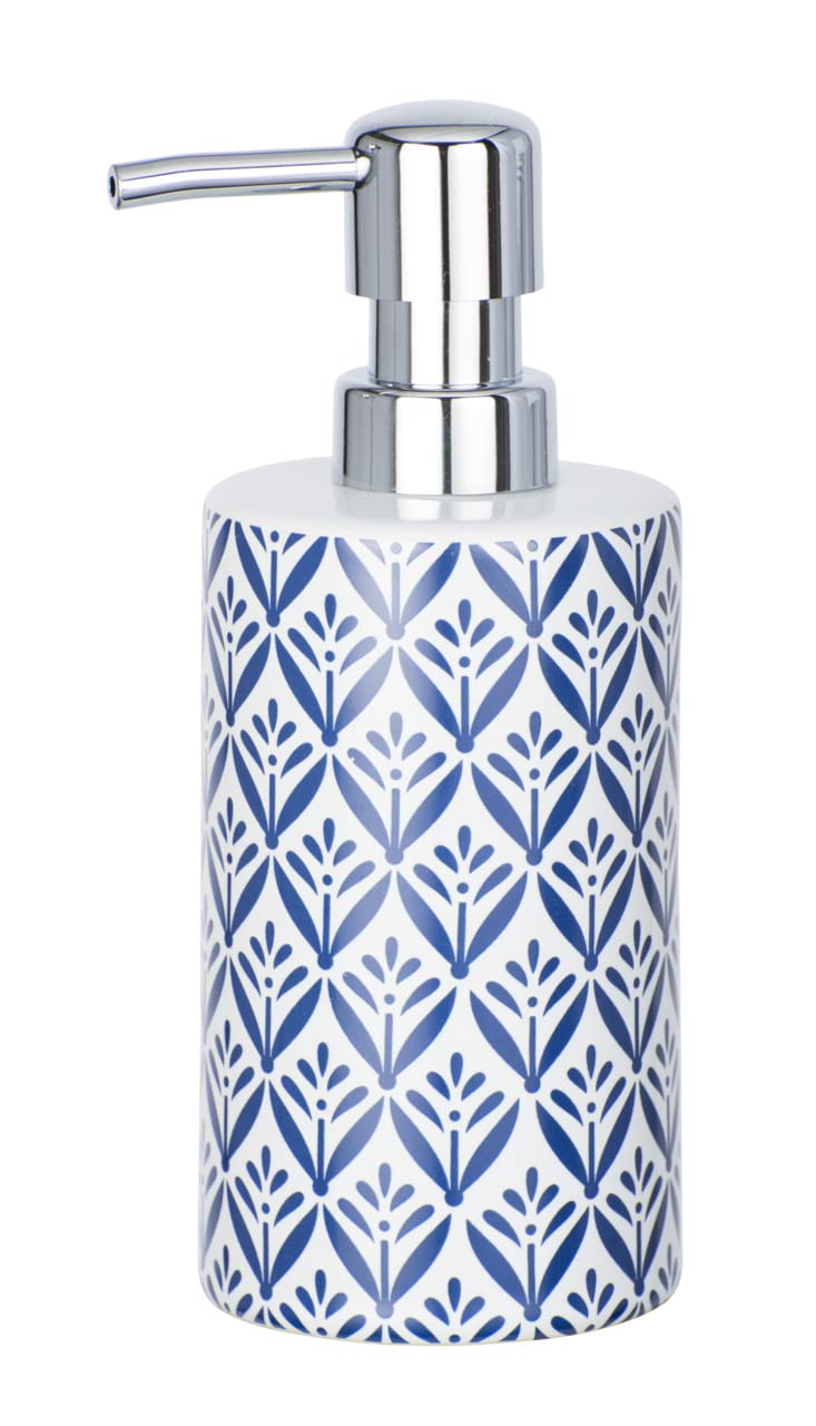 WENKO 23205100 Soap dispenser Lorca - Liquid soap dispenser Capacity: 0.36 l, Ceramic, 8.5 x 18 x 7 cm, Blue