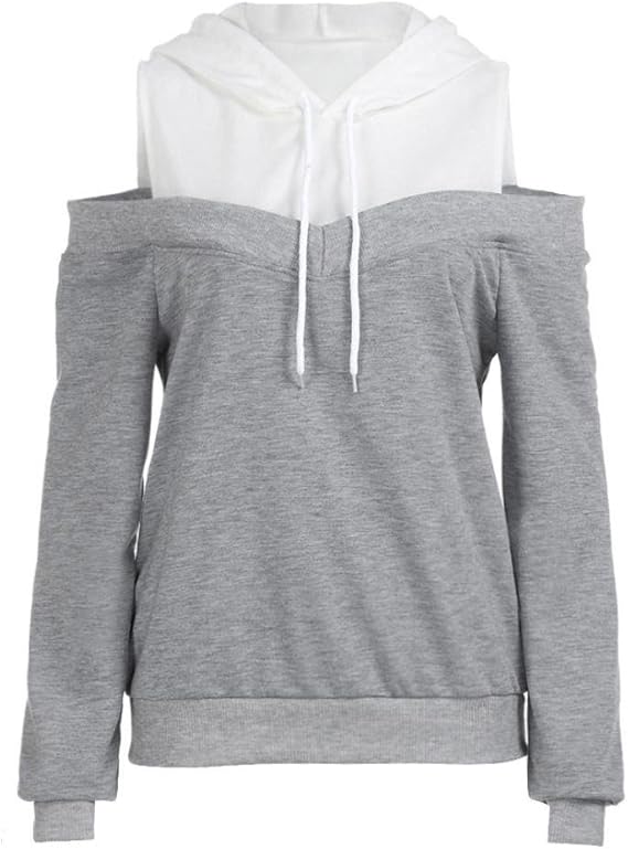 Amazon Lucaso レディース 長袖 肩出し スプライス フード付き 可愛い Tシャツ プルオーバー シンプル ゆったり キュート ショート丈 おしゃれ ファッション セクシー エレガント カジュアル アウター トレーナー パーカー 通販