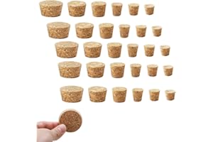 Hpessoterr 30 Pcs Cork Stoppers,6 Sizes Mini Wooden Plug Assortment Set Natural Soft Wood for Wine Bottle Glass Jars, Assorte