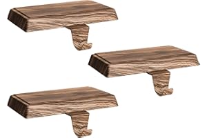 Abilat 3 Pack Wooden Christmas Stocking Holder, Metal Stocking Holder for Mantle Fireplace Table Christmas Decoration, Non-Slip Heavy Stocking Holder with Hook