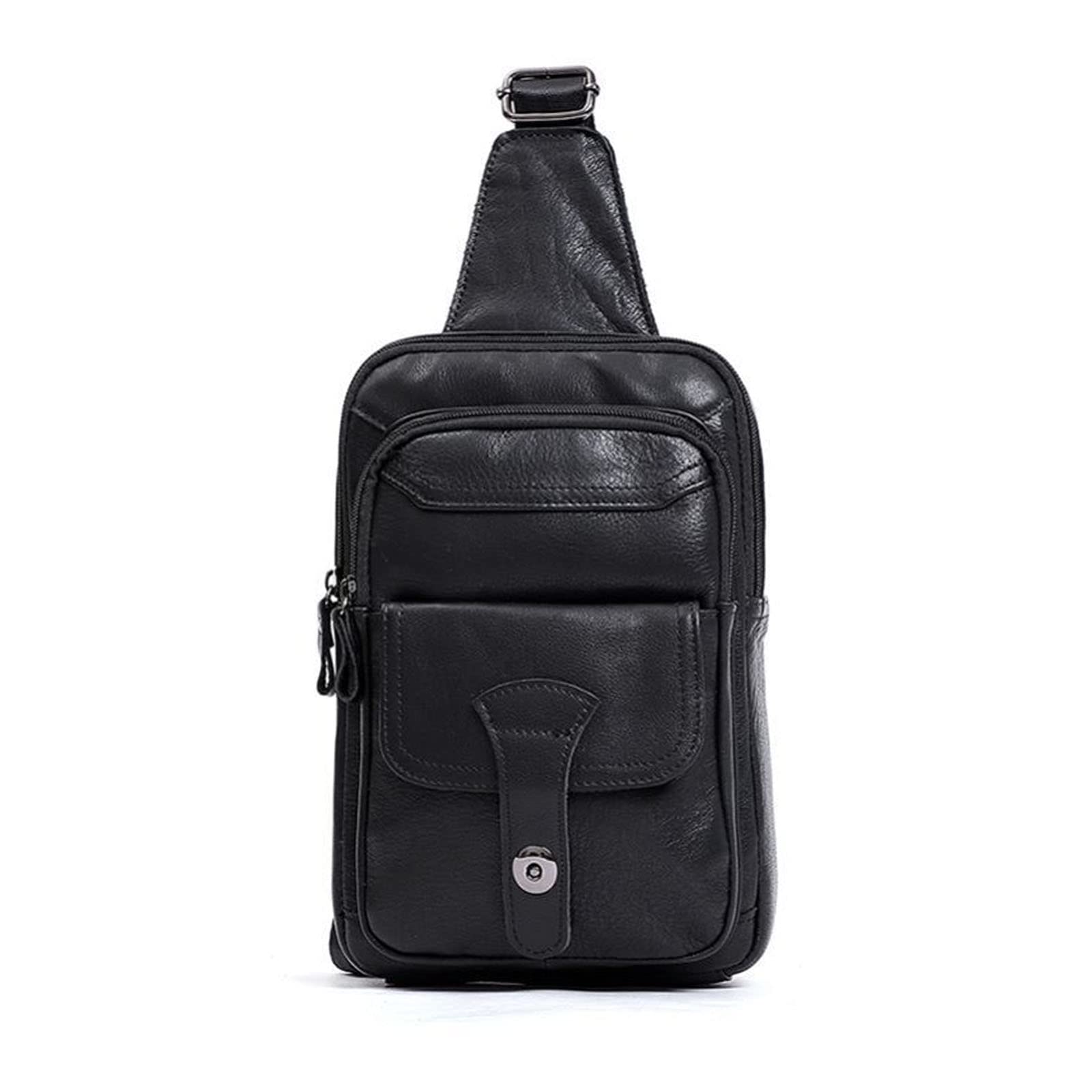 FANDARE Vintage Sling Bag Genuine Leather Chest Crossbody Bag Cover Pack Hiking Small Rucksack Waterproof Shoulder Bag Sling Backpack for Business Travel Hiking Bicycle Sport Gym Pack Black