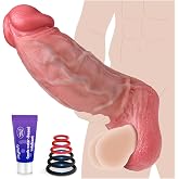 Penis Sleeve Sex Toys for Men 6.4'' Girth 40% Thicker Realistic Cock Sleeve | Girth Enhancer Male Sex Toy, Soft Silicone, with Elastic Lock Ring, Waterproof, Reusable, 6 Cock Rings, Adult Toys &amp; Games