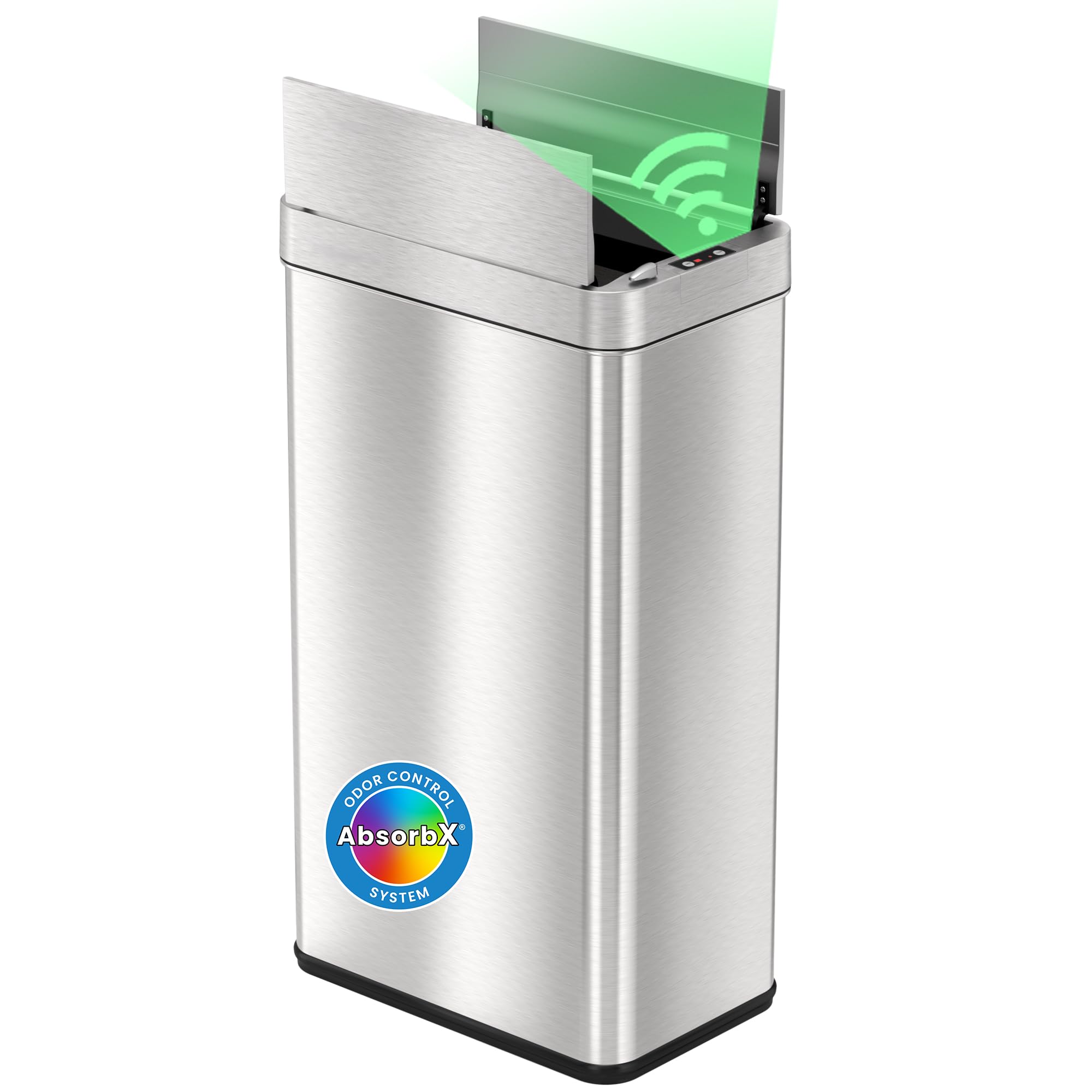 Photo 1 of iTouchless 68 Liter / 18 Gallon Wings-Open Lid Sensor Kitchen Trash Can with Odor Filter, Dog-Proof Slim Automatic Large Capacity Stainless Steel Garbage Recycling Bin for Home Office Business Garage