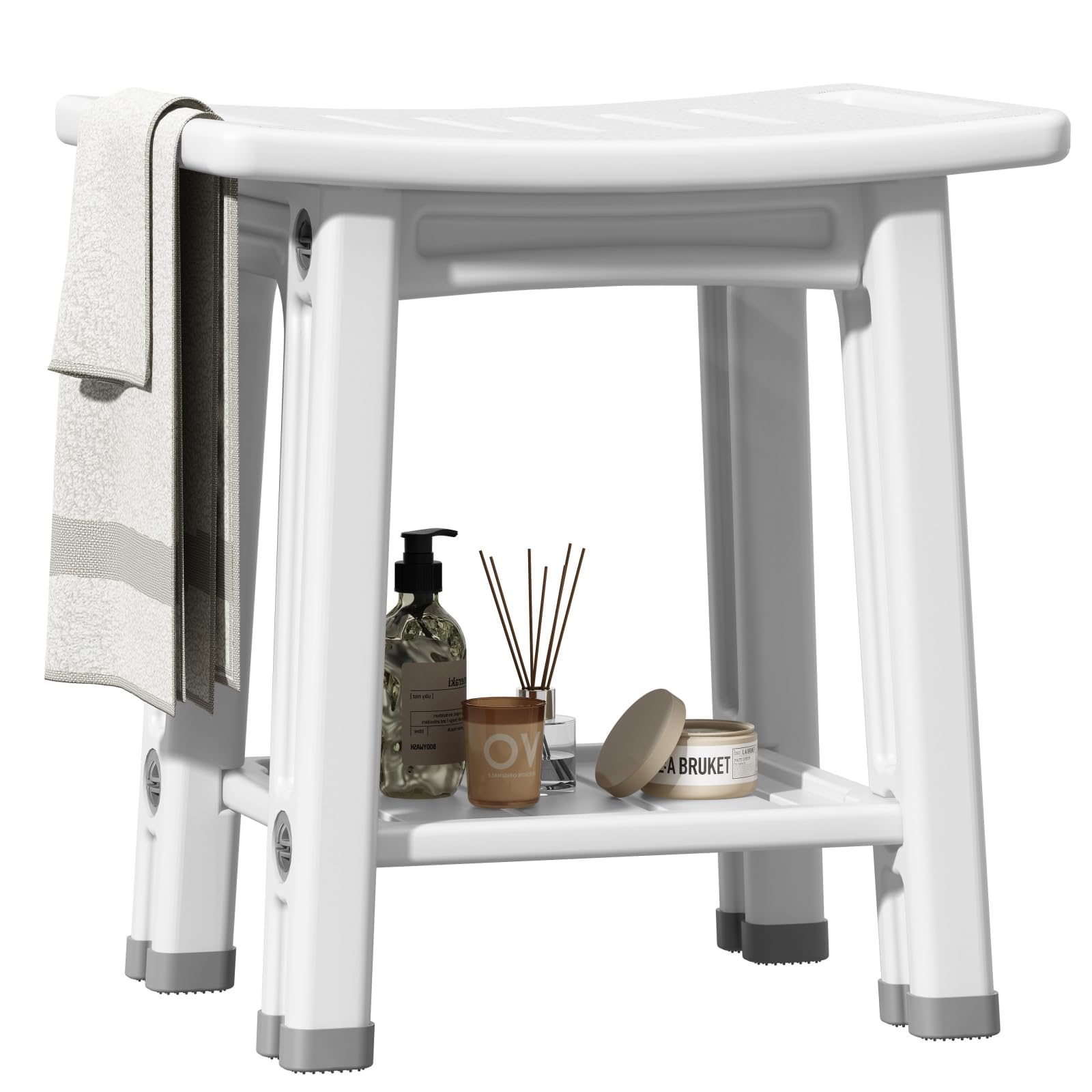 Photo 1 of LEATALE Shower Stool, Non-Slip Shower Bench with Storage Shelf Waterproof, Elderly & Disabled Shower Chair for Inside Shower