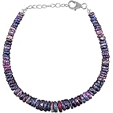 QNAVIC Black Fire Opal Beads Choker Bangle Bracelet for Women, Natural Gemstone, Healing Chakra Crystals, Birthstone, Sterling Silver Chain 8 Inch, Premium Gift