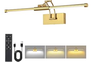 NEYMLYA 24“ Picture Lights for Wall Battery Operated, Wireless Picture Lights with Remote, Rechargeable Wall Light 3000K/4000K/6000K Dimmable, Art Lighting for Paintings Frame Gallery Dartboard Light, Brass