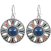 Gdpaddy Bohemian Vintage Sliver Enamel Flower Circle Disc Lightweight Dangle Drop Earrings National Style Geometry Coin Hook Earrings For Women Jewelry Gifts