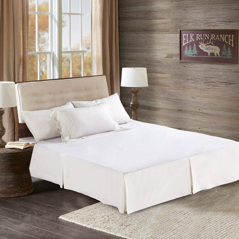 AmHoo Bedding Pleated Bed Skirt with 14 inch Drop 100% Cotton Bed Skirts Fade Resistant(White, Full)