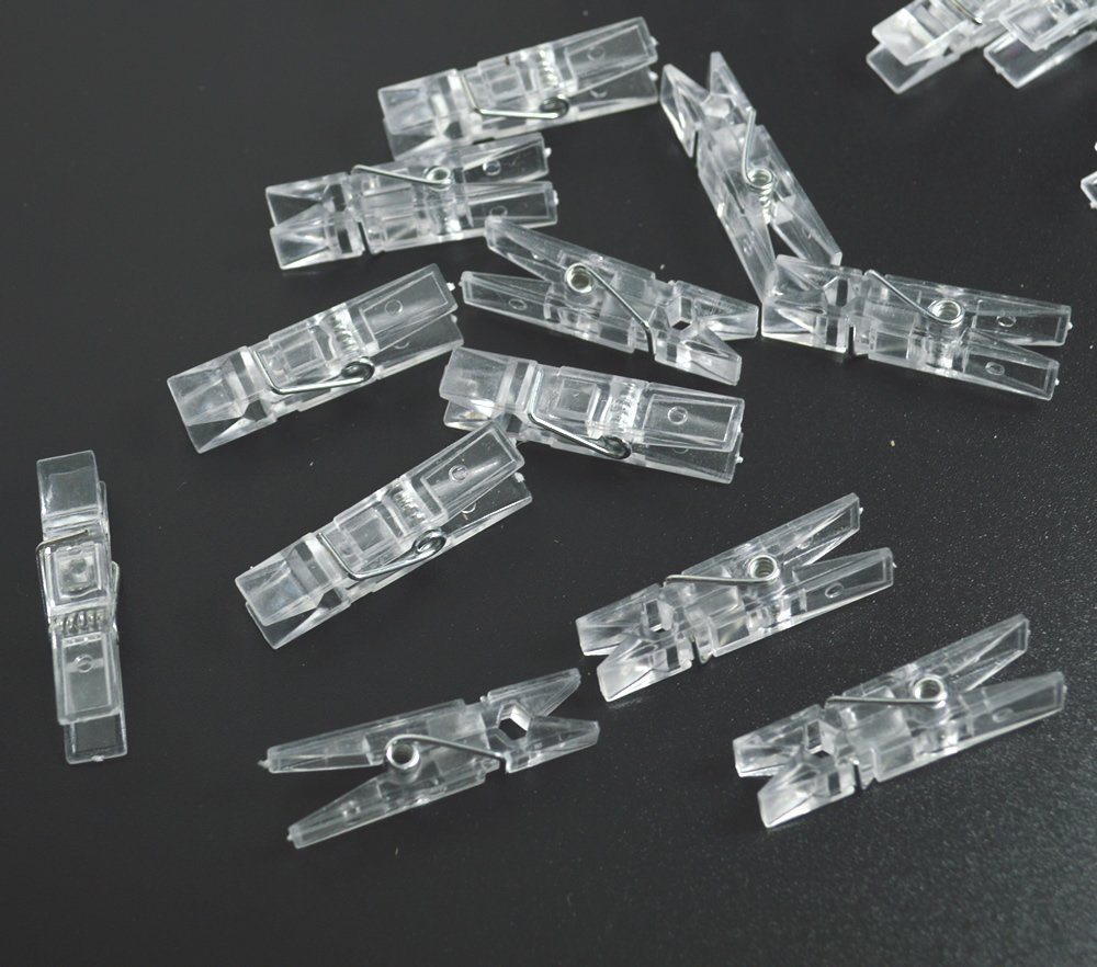 BronaGrand 50pcs Small Clear Plastic Utility Paper Clip, Clothespins