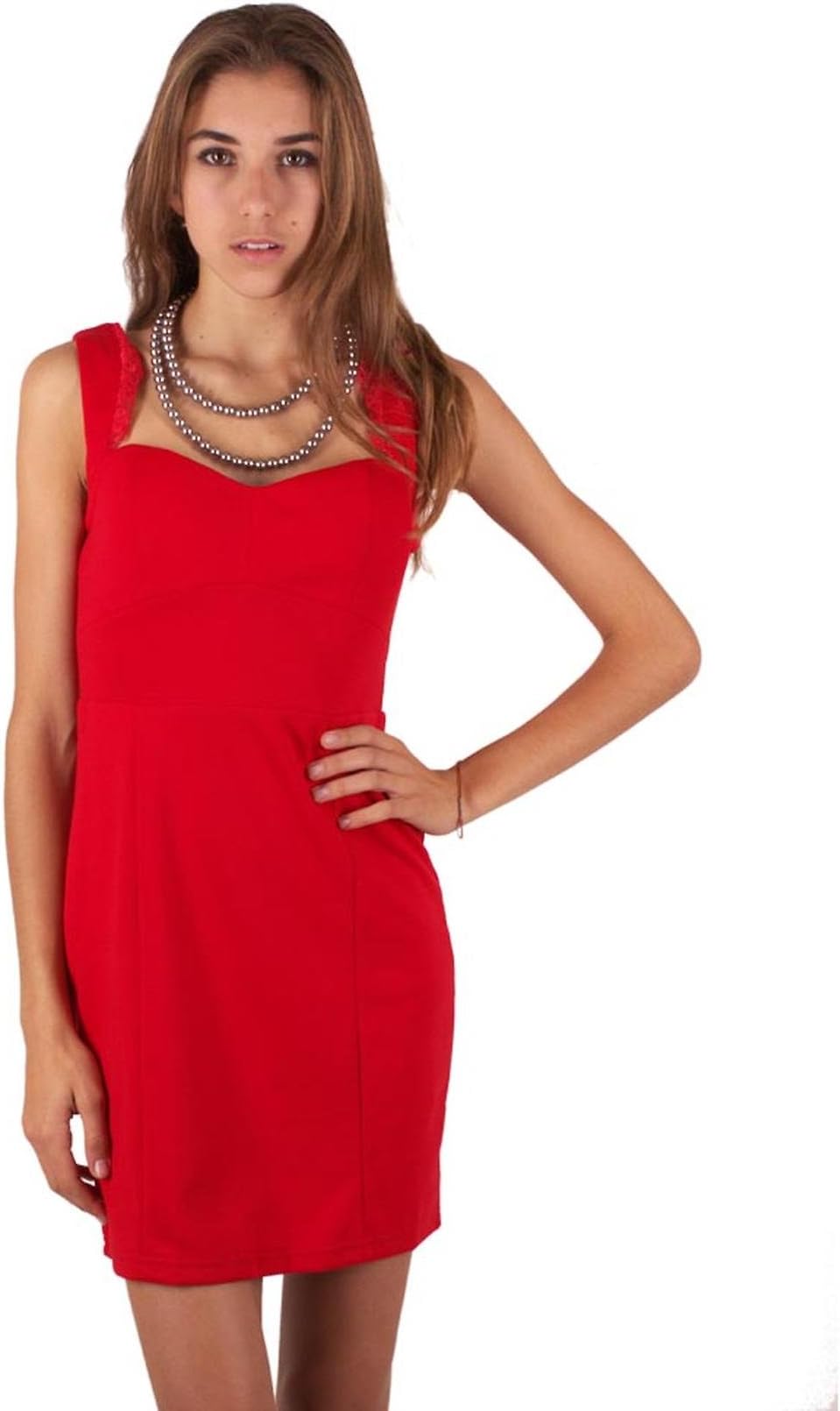 Urban Identity Women's Lace Strap Sweetheart Neck Fitted Cocktail Dress