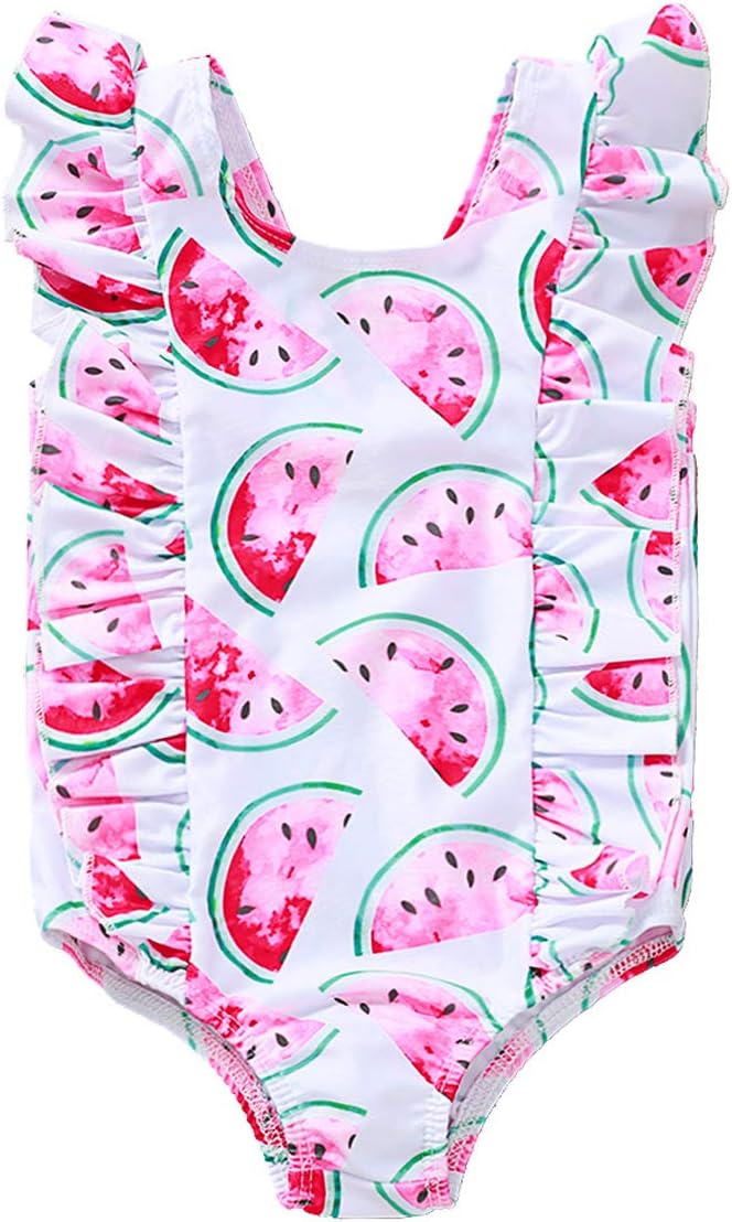 Toddler Baby Girl Swimsuit Backless Ruffle One-Piece Pattern Print Swimwear Summer Bikini Bathing Suit