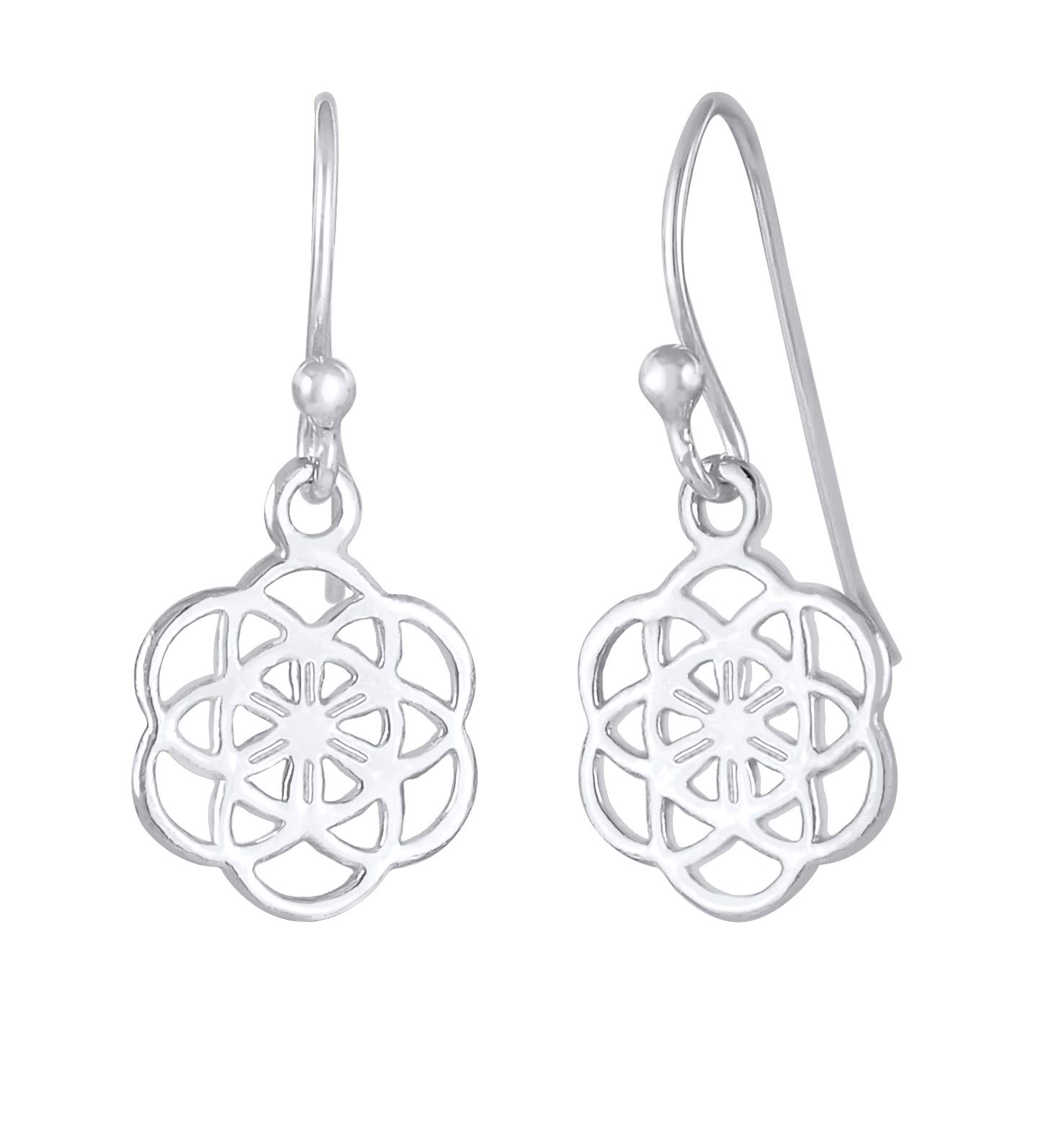 Women's Earrings Silver Symbol Flower of Life Silver Earrings with Energy Symbol Flower of Life Drop Earrings in Boho Style Jewellery Made of 925 Sterling Silver Flower Ornament for Women and Girls