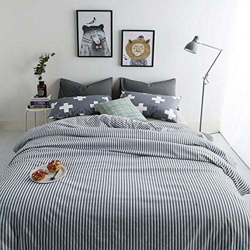 Usual Joy 3 Piece Duvet Cover Set Queen with 2 Pillow Shams - Hotel Quality 100% Microfiber Stripe Bedding Set - Luxurious, Comfortable, Breathable, Soft and Extremely Durable (Queen,90"x90")