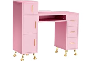Hicomony Nail Desk for Nail Tech, Manicure Table Nail Station, Upgraded 21MM Thickness Nail Table with Drawers,Wrist Rest,Acetone Resistant, Mesa para Uñas (44 inch, Pink)