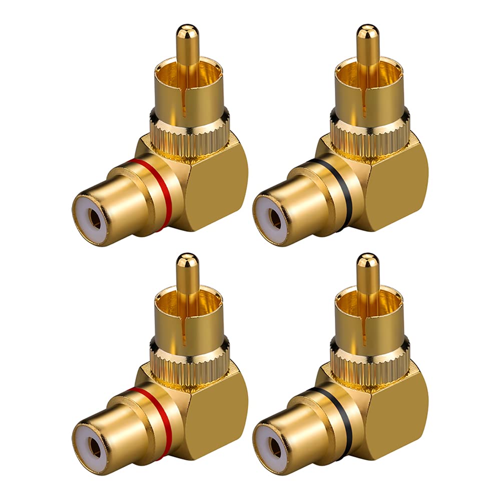 Eightnoo RCA Right Angle Adapter - 90° Female to Male Gold-Plated Connector for Wall mounted TV as Space Saver (4)