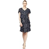 S.L. Fashions Womens Short Sleeve Metallic Print Pebble Tier Dress