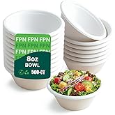 FPN Disposable Paper Bowls, 8oz 500 Pack, Compostable Heavy-Duty Biodegradable Sugarcane Bowls – Eco-Friendly, Bagasse Bowl for Soup, Salad, Dessert & More