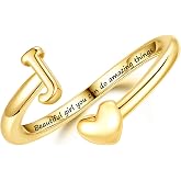 Turandoss Initial Heart Rings for Teen Girls Kids Gifts Trendy Stuff | 6-16 Year Old Girls Kids Birthday Gifts, 14K Gold Plated, Letter A-Z Adjustable Ring, Personalized Inspirational Jewelry Gift